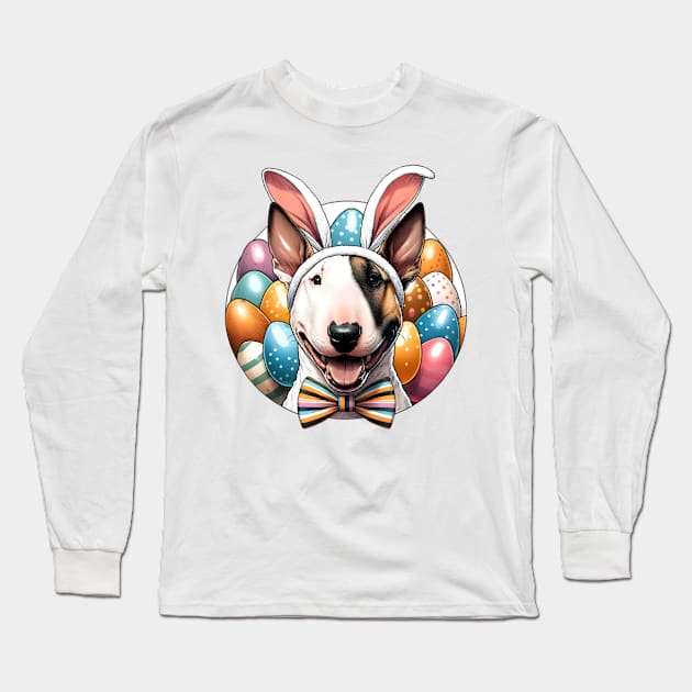 Miniature Bull Terrier's Easter Fun with Bunny Ears Long Sleeve T-Shirt by ArtRUs